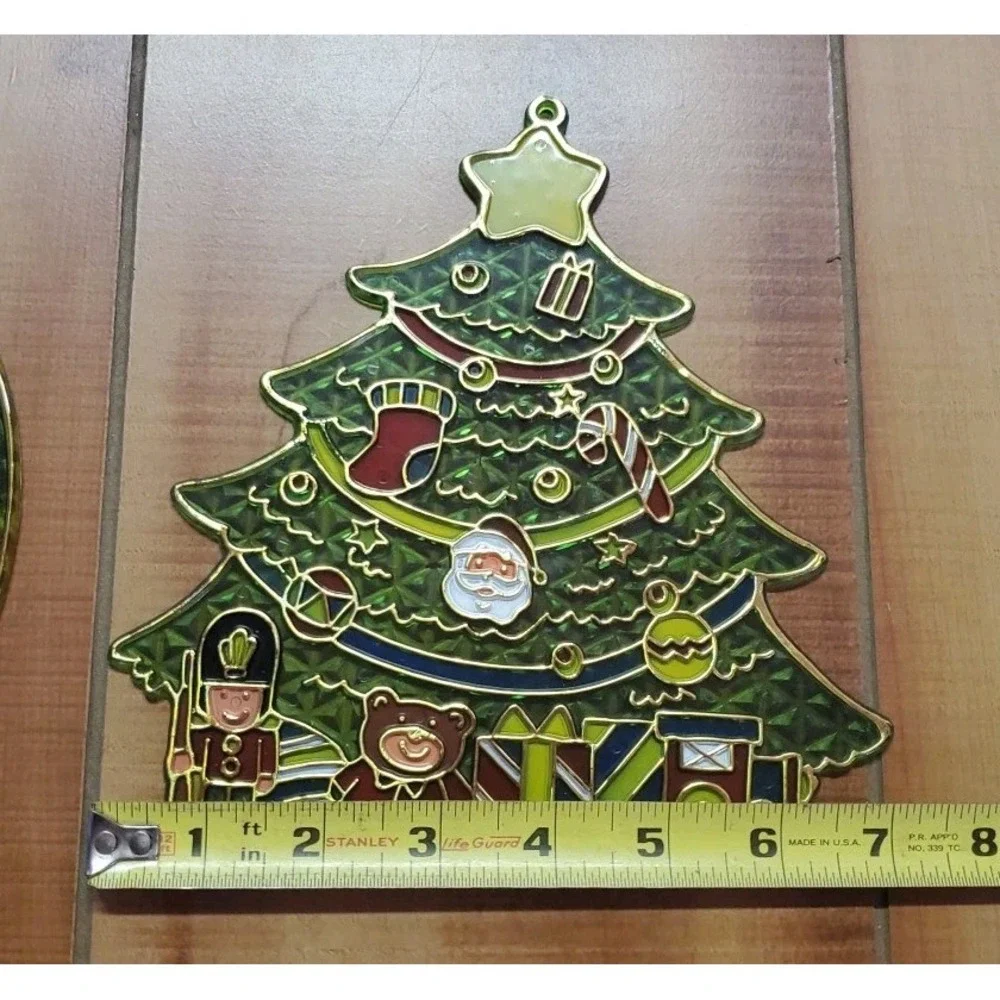Vintage Christmas Suncatchers Lot of 2 Santa and Christmas Tree